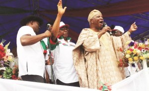 Agagu speaking at a political rally in Ondo State. 