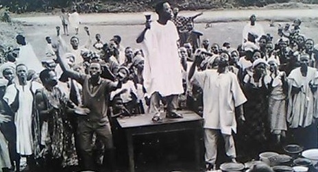 The Great Revival started in 1930, here Apostle Ayo Babalola of CAC is shown preaching in the late 1930s