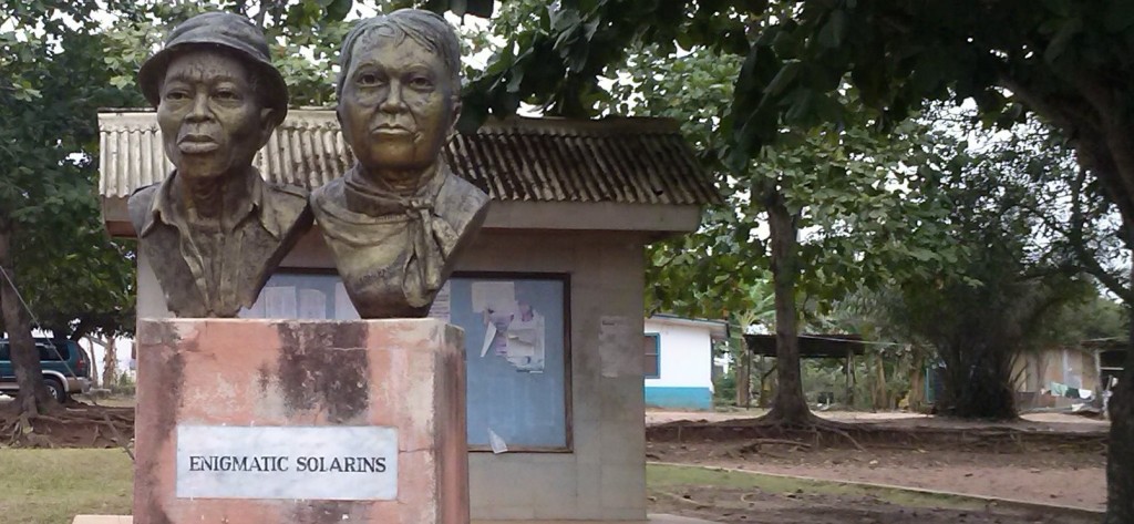 Secularists Tai and Sheila Solarin bust in the school they founded.