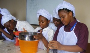 Girls of the Solid Rock Girls Academy in the Home Economics Laboratory.