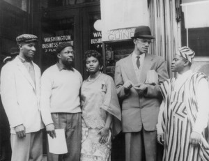 Garveyist Malcolm X talking to Nigerian students and African American locals in Harlem, New Yorkm, New York in the 1960s
