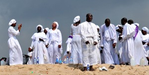 White garment worshipers at Bar Beach