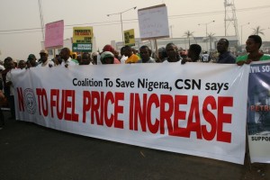Conservative protesters at occupy Nigeria 2012 protesting against the removal of oil subsidy 