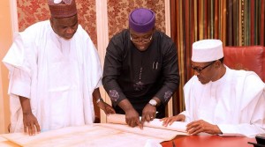 Kayode Fayemi briefing the President Buhari on the discovery of nickel in parts of Kaduna State.