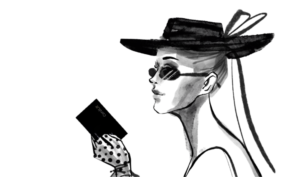 Image of a lady contemplating a business card
